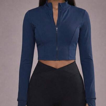 Chaqueta Deportiva Ligera para Mujer con Cierre Frontal – Chaqueta Fitness Ajustada de Manga Larga