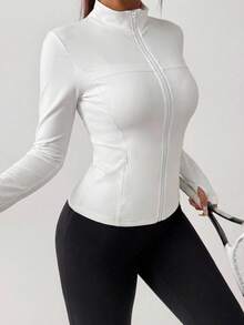 DAZY Sports Running Yoga Fitted Long Sleeve Jacket - White - View 5