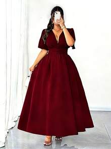 Elenzga Plus Size Women's Elegant Backless Vacation Dress, Versatile Design, 2025 Spring/Summer New Arrival - Burgundy - View 5