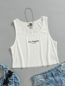 SHEIN EZwear 女款休閒寬鬆圓領短版背心上衣，95%棉，舒適休閒穿搭，女款休閒風，夏季女裝上衣 - 白色 - 查看 3