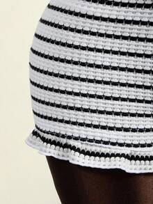 Zestiva High-Selling Spring/Summer Special Jacquard Textured Striped Fabric Elastic Waist Pants With Floral Trim - Multicolor - View 7