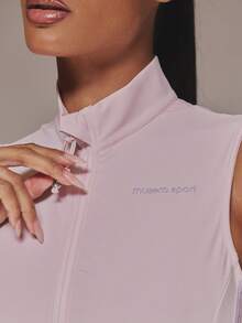 Musera Sport 漏斗领条纹无袖BBL拉链夹克 运动健身健身房普拉提日常休闲少女风 - 粉色 - 查看 6