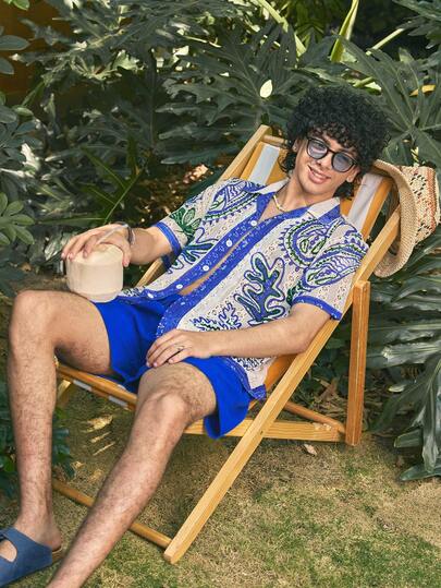 Open Phase Unisex Printed Shirt, Black & White Top, Geometric Pattern, Bohemian & Hawaiian Style, Couple Matching Shirts, Hollow Out Plaid, Casual Outgoing, Young People's, Leisure Holiday Shirt, Valentine's Day Gift, Short Sleeve, Hawaiian