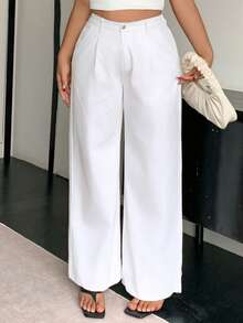 Dazy Plus Loose Straight-Leg Ankle Cuff White Long Jeans, Four Seasons - White - View 6