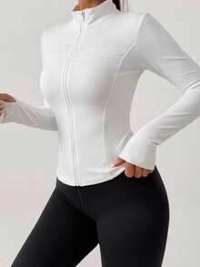 DAZY Sports Running Yoga Fitted Long Sleeve Jacket - White - View 3