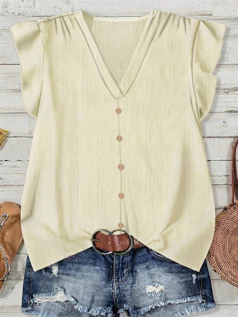 Rusticease Women's Casual Solid Color Shirt, Suitable For Summer,Summer Top - Apricot - View 1