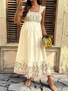 Lyckli Vestido casual de maternidad con estampado floral sin mangas - Albaricoque - Ver 9