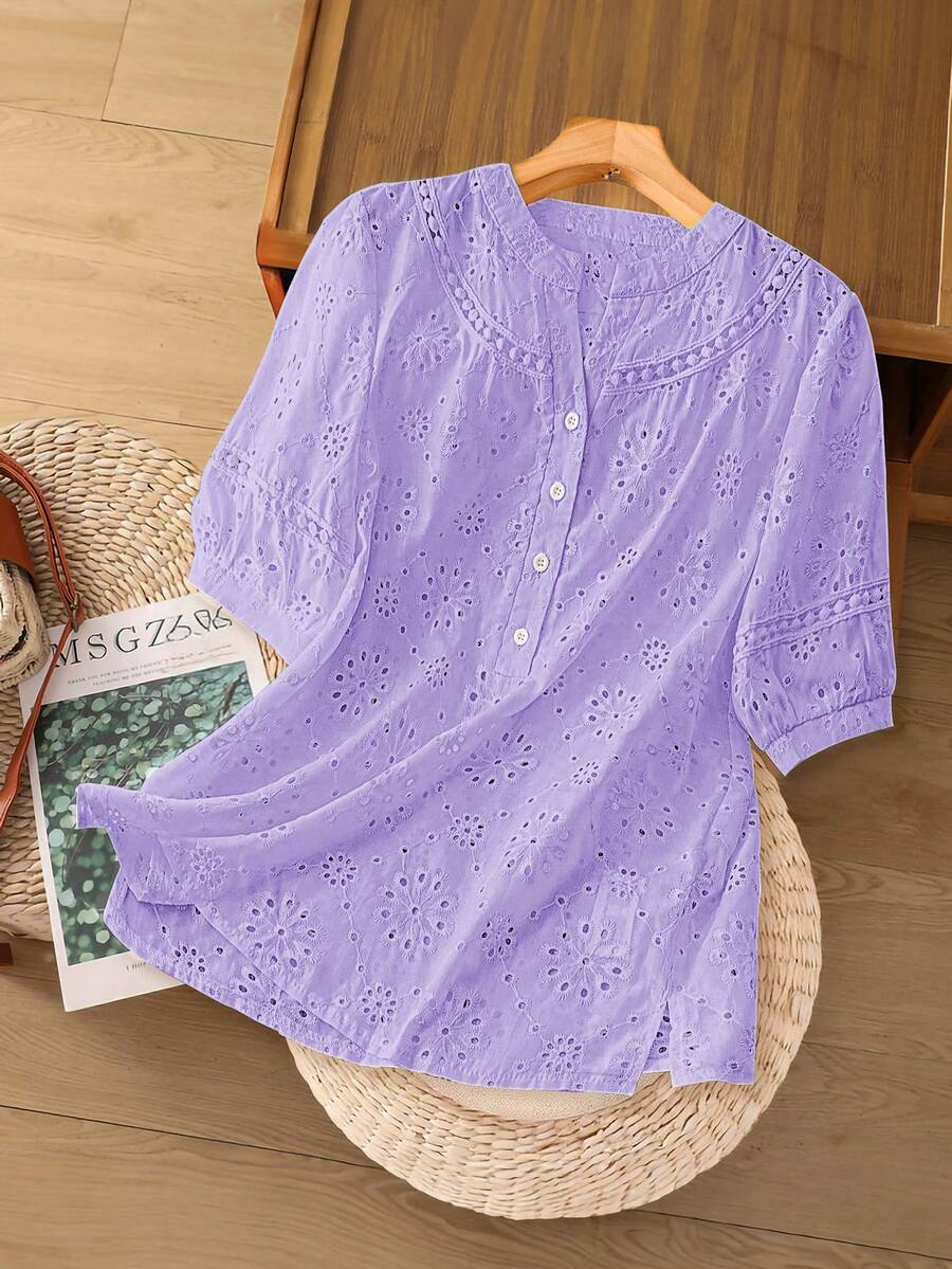 EMERY ROSE Women's Woven Casual Regular Summer Shirt - Purple - View 1