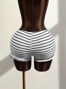 Zestiva High-Selling Spring/Summer Special Jacquard Textured Striped Fabric Elastic Waist Pants With Floral Trim - Multicolor - View 2