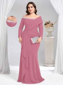 Coutiva 大码水钻装饰露肩正式晚礼服（缀饰繁复） - 粉色 - 查看 2