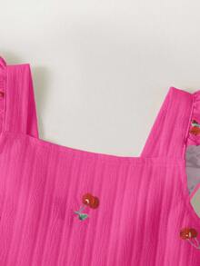 Genkimix Kids 1pc Vintage Casual Fitted Unique Cherry Print Jumpsuit, Suitable For Outdoor Summer And School - Hot Pink - View 7