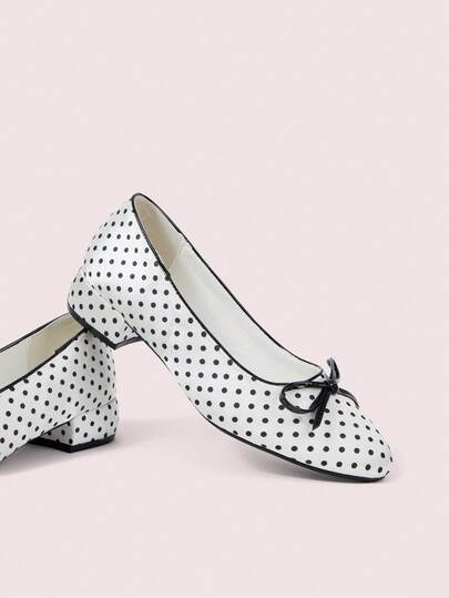 CUCCOO DOLLMOD Ladies Round Head Black And White Polka Dot Satin College Style Afternoon Tea Wear Cute Mary Jane Thick Heel High Heel Single Shoes