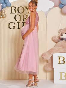 Loomaby 孕妇V领无袖优雅休闲夏季连衣裙 - 粉色 - 查看 11