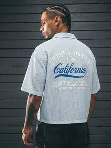 AXEPEAK 男士短袖条纹休闲前开襟纹理面料夏季衬衫保龄球衬衫男士度假衬衫街头风纽扣衬衫 - 彩色 - 查看 2