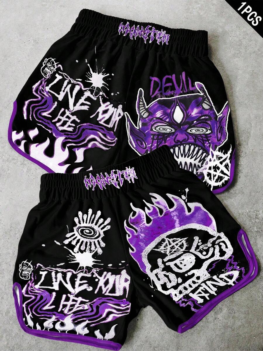 PAVTROS Quần short dài đến đầu gối họa tiết xương cá màu tím vá khối màu dành cho nam - Nhiều màu - Xem 1