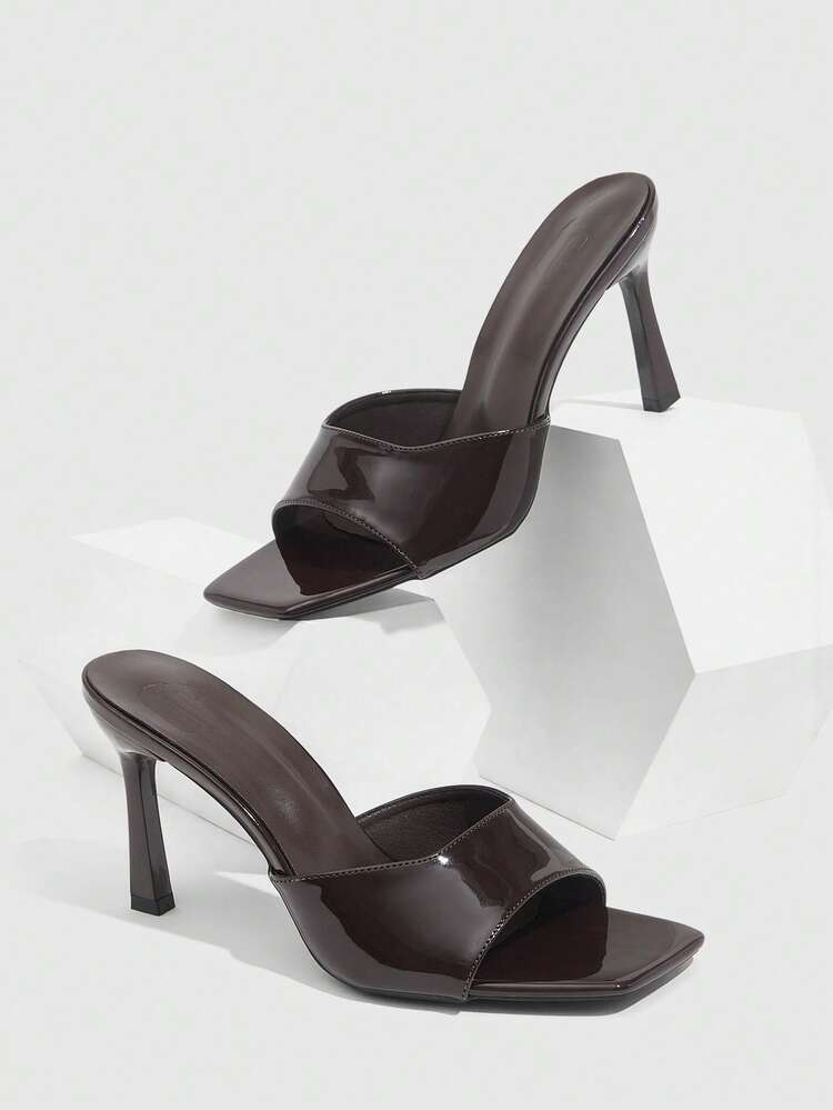 CUCCOO SZL Women Shoes Spring And Summer New Brown Mirror One-Piece Peep Toe Simple Women's High-Heeled Sandals Fashionable And Comfortable Versatile Sexy Party Women's Sandals Peep Toe Sandals