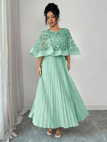 Elenzga Women's Solid Color Pleated Round Neck Dress, Suitable For Wedding, Birthday Party, Events - Mint Green - View 5
