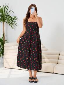 Solflare 大码女式休闲樱桃印花无袖连衣裙，春夏款 - 彩色 - 查看 8