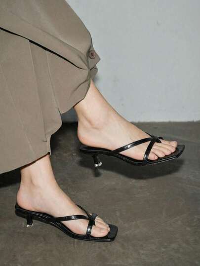 2025新款时尚百搭舒适纯色石纹高跟凉鞋（石纹随机切割），小猫跟