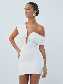 Hauture Vestido curto drapeado com decote estruturado - Branco - Ver 3
