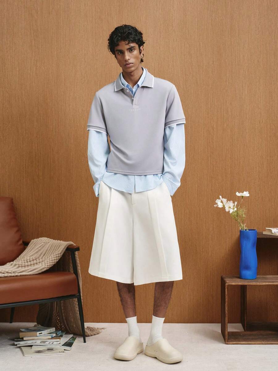 TOKVUE Men's Casual Contrast Trim Polo Shirt For Summer - Light Grey - View 1