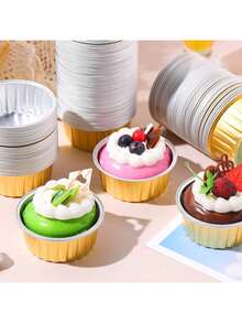 Bộ 50 hộp nhôm tròn dùng một lần để nướng bánh - Hoàn hảo cho lót bánh cupcake, các món tráng miệng, khuôn bánh phô mai, khuôn bánh flan, tiệc tùng, sinh nhật và dịch vụ ăn uống. - nhiều màu - Xem 4