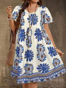 EMERY ROSE Plus Size Casual Allover Print Dress - Blue - View 4