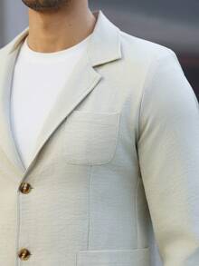 Manfinity Mode Áo blazer nam màu trơn, chất liệu vải giả lanh, thích hợp mặc hàng ngày đi làm, cũng là món quà lý tưởng cho bạn trai hoặc chồng, áo blazer thời trang nam, áo blazer nam thường ngày. - Màu be - Xem 5