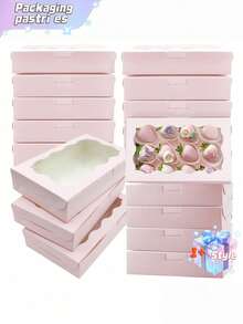 10 Pack Cookie Box Pastry Box With Clear Window 7 X 4.3 X 1.5 Inch Kraft Bakery Premium Gift Box Container For Dessert, Wedding, Party, Birthday (Pink) Valentine's Day, Valentine's Day Wedding, Birthday, Storage Container - Pink - View 1