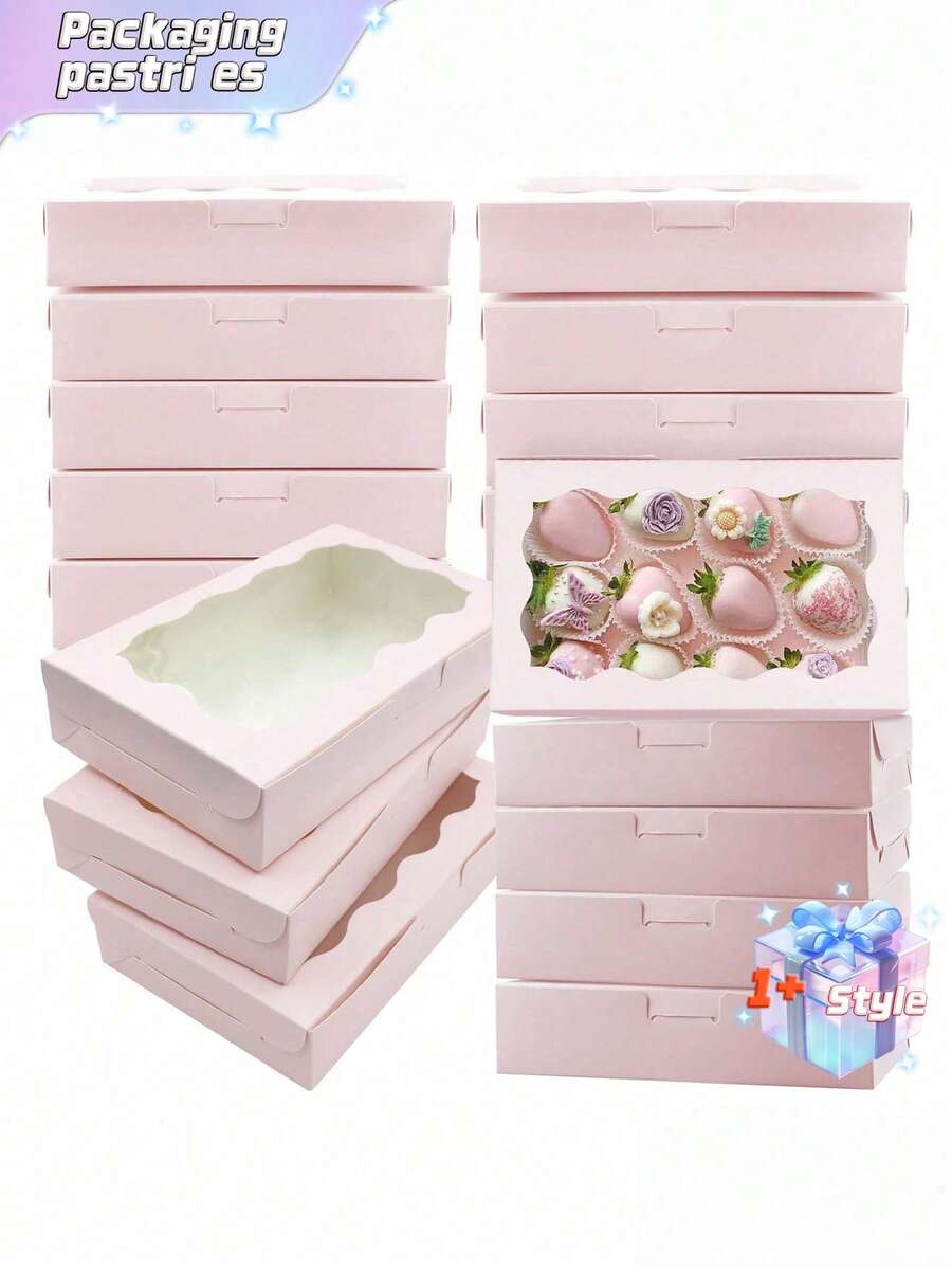10 Pack Cookie Box Pastry Box With Clear Window 7 X 4.3 X 1.5 Inch Kraft Bakery Premium Gift Box Container For Dessert, Wedding, Party, Birthday (Pink) Valentine's Day, Valentine's Day Wedding, Birthday, Storage Container - Pink - View 1
