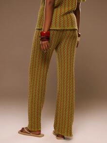 MUSERA Mid Rise Striped Crochet Straight Leg Trousers Spring Summer Vacation Beach Elegant Ibiza Festival Holiday Tajine - Multicolor - View 6