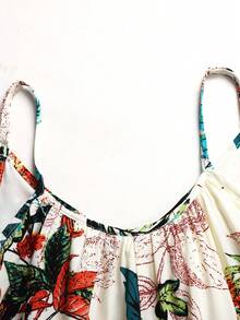 SHEIN Bộ áo liền quần phong cách thường ngày cho bé gái tuổi teen, họa tiết cây nhiệt đới, thích hợp cho kỳ nghỉ. - Màu be - Xem 3