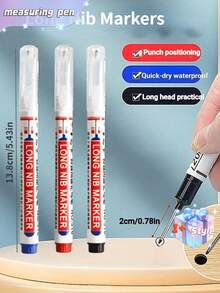 SHEIN 4支装长头记号笔 深孔长笔尖 2cm/0.78英寸 适用于金属穿孔笔 防水浴室木工装饰 - 黑紅藍綠 - 查看 2