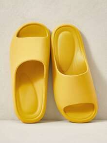 Cuccoo Women Shoes Yellow, New, Light And Silent Integrated Molding Open-Toe Thick-Bottomed Flat-Heeled Simple Wind EVA Rubber And Plastic One-Word Drag, Daily Home Bathroom And Beach Wear Cool Slippers - Yellow - View 1