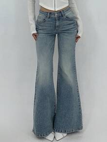 DAZY Quần jeans ống loe rách dành cho nữ - Màu xanh lam - Xem 2