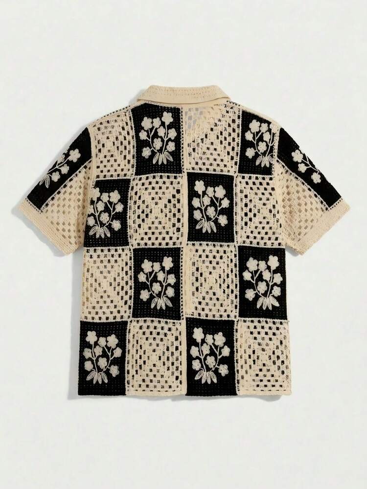 Manfinity LEGND Men's Floral Pattern Knitted Short Sleeve Single-Breasted Cardigan - Beige - View 7