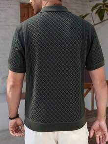 Manfinity Homme 男士纯色 Polo 领短袖休闲针织上衣 - 軍綠色 - 查看 2