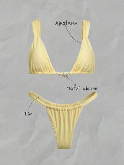 Elavelle Women's Solid Color Casual Bikini And Triangle Panty Swimsuit Set