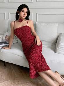 Feyla Váy dạ hội dài buộc vai thanh lịch màu đỏ Burgundy - Màu Đỏ Sâu - Xem 1