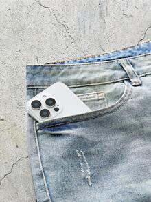 EVRINFINITE 男士水洗浅蓝色宽松复古休闲牛仔短裤，适合外出、休闲、通勤、大学校园等各种场合，宽松版型，超大码牛仔裤 - 淺色水洗藍 - 查看 3