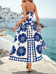 Vivid Eden 女士碎花露背连衣裙，适合海滩度假 - 藍色 - 查看 3