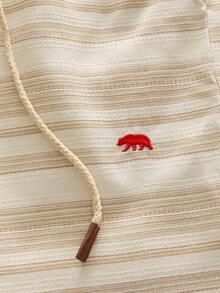 Manfinity BRENVOR Men's Drawstring Waist Cotton Blend Woven Striped Shorts - Khaki - View 5