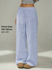 SHEIN PETITE Petite Ladies Pink And White Casual Home Striped Trousers Suitable For Spring And Summer,Cargo Pants - Blue - View 8