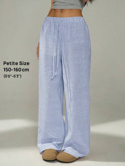 SHEIN PETITE Petite Ladies Pink And White Casual Home Striped Trousers Suitable For Spring And Summer,Cargo Pants