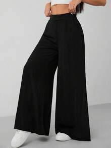 SHEIN PETITE Women's Suit Pants With High Side Slits To The Thigh - Black - View 8