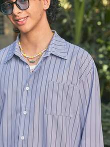 Open Phase 男士条纹长袖衬衫，时尚休闲风格，适合春秋季 - 淺藍色 - 查看 6