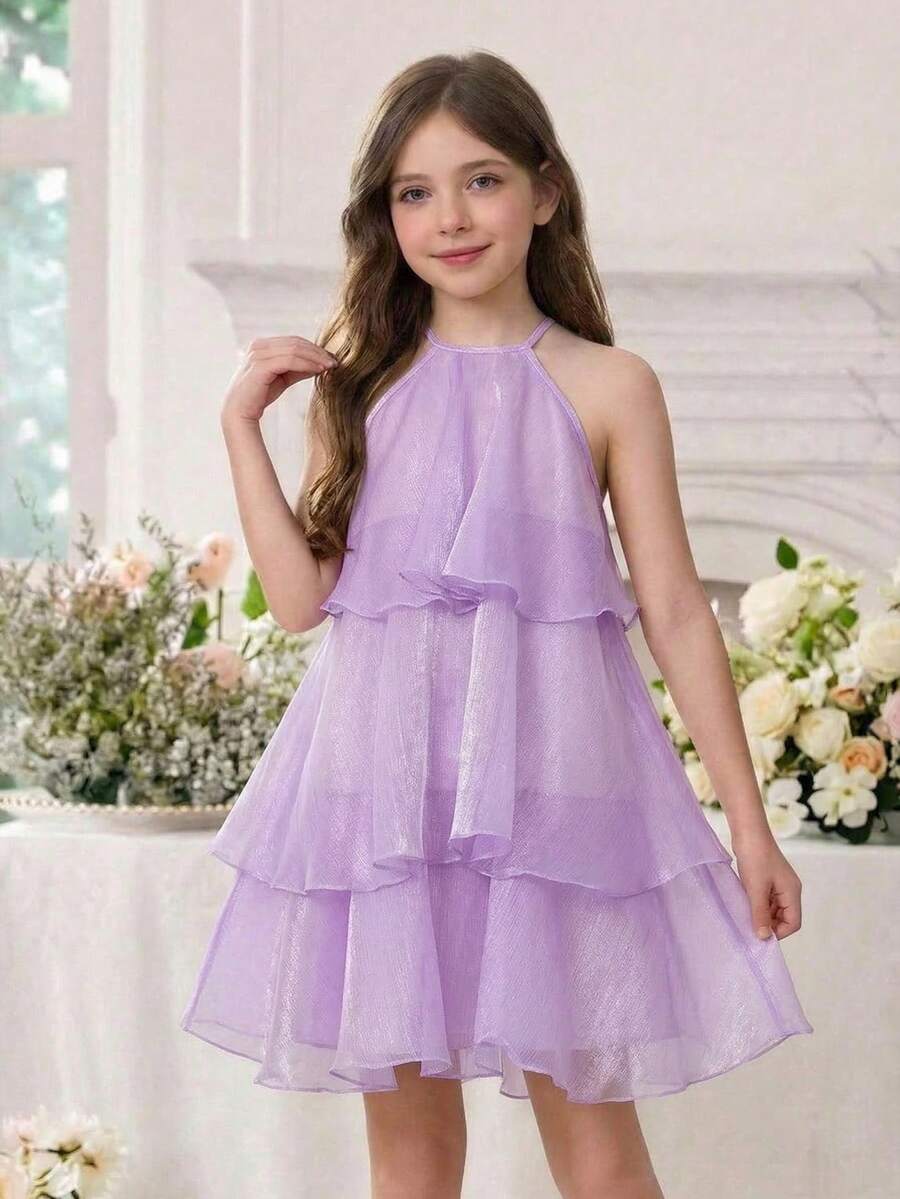 SHEIN 少女优雅编织露背连衣裙 - 彩色 - 查看 1