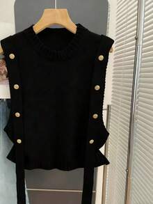 Resyla Chaleco de punto sin mangas de corte holgado - Negro - Ver 3