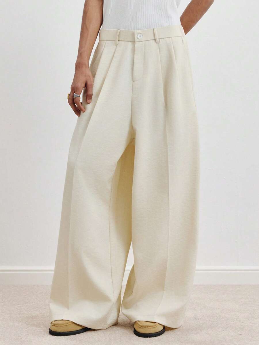 TOKVUE Men's Casual Everyday Commute Minimalist Versatile Loose Wide-Leg Pants In Beige Wide Leg - Beige - View 1