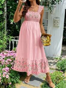 Lyckli Vestido casual de maternidad con estampado floral sin mangas - Rosa Pálido - Ver 4